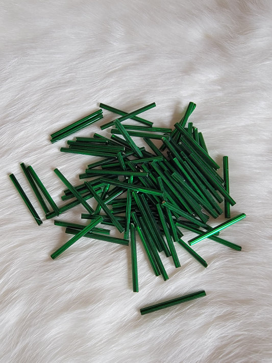 Czech Bugle Beads 30mm - Silverlined Emerald