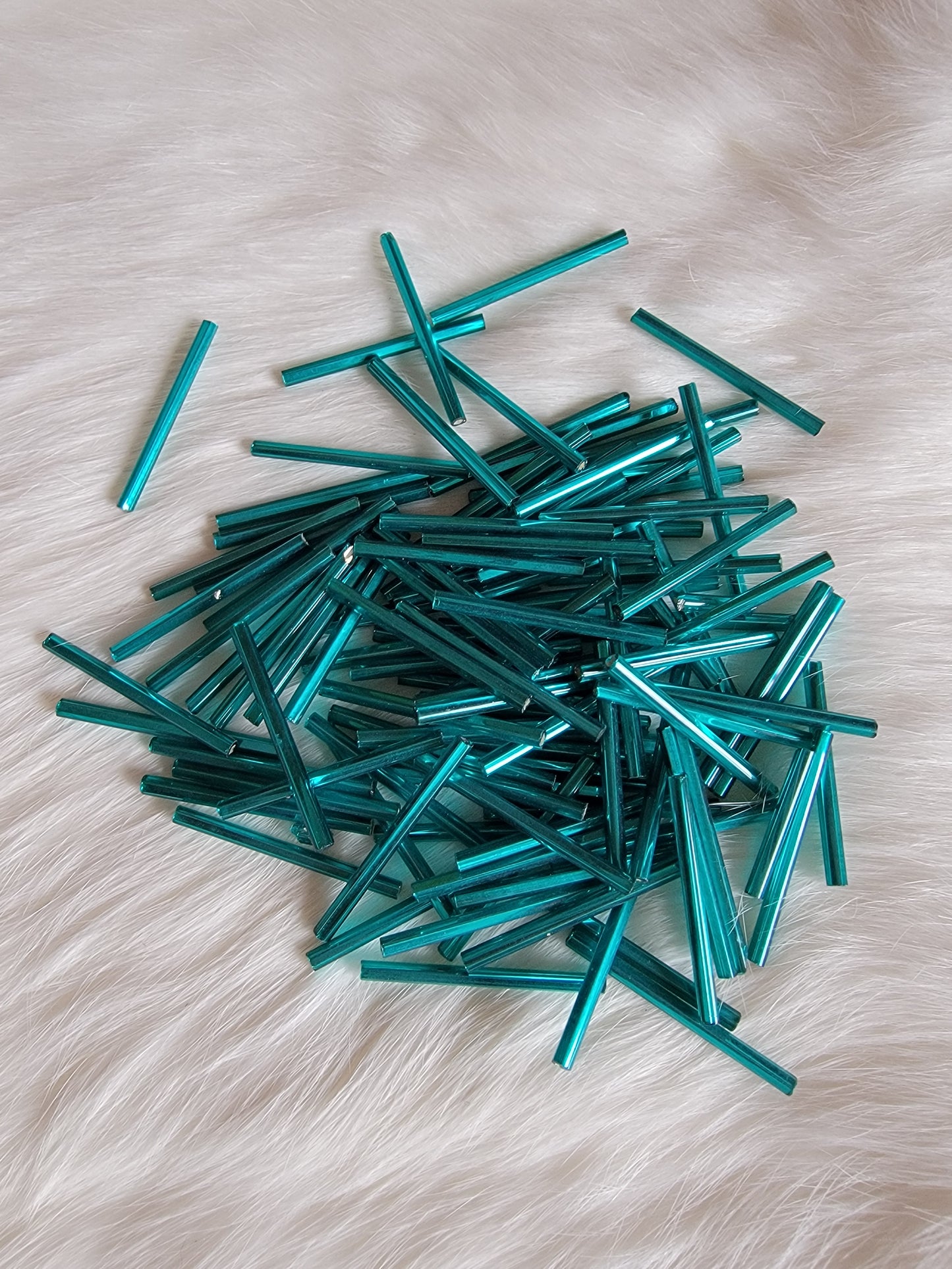 Czech Bugle Beads 30mm - Silverlined Teal